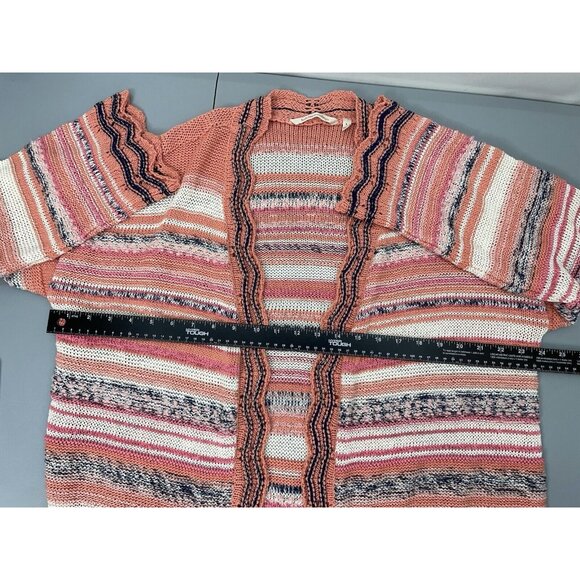 Soft Surroundings Cardigan Sweater Open Front Tunic Stripes Coral Pink Womens L - Picture 7 of 9